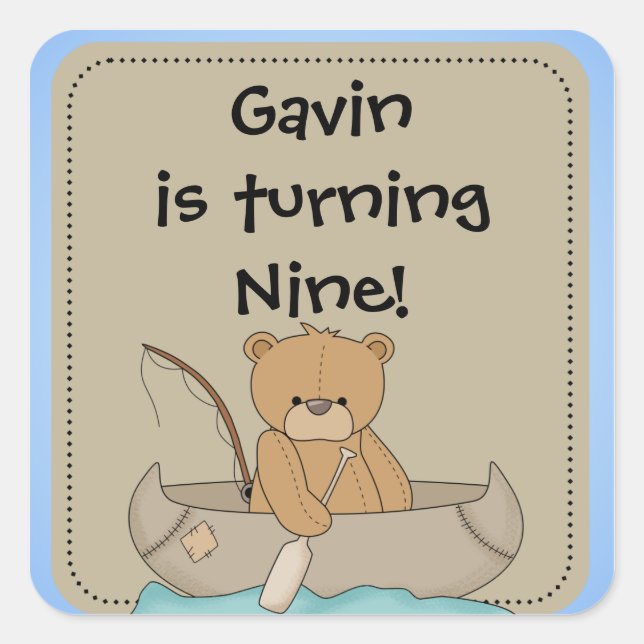 Maßgeschneiderter Bär in Kanu-Aufklebern Quadratischer Aufkleber (Vorderseite)