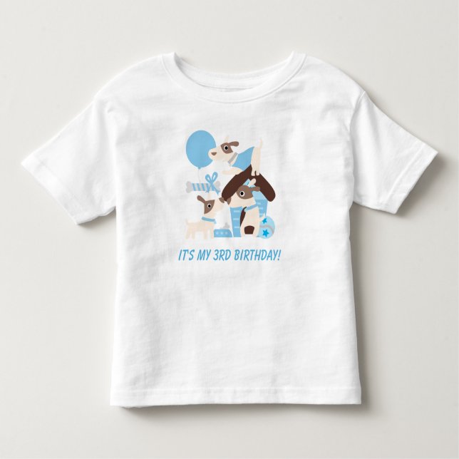 Maßgeschneiderter Blue Puppy Dog Birthday Tshirt (Vorderseite)