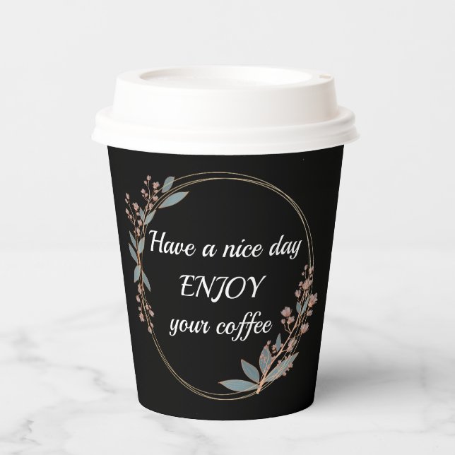 Maßgeschneiderter Blumenrahmen mit Morgentext Pappbecher (Vorderseite)