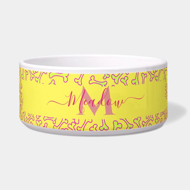 Maßgeschneiderter Cartoon für Monogramm-Dog-Knoche Napf (Vorderseite)