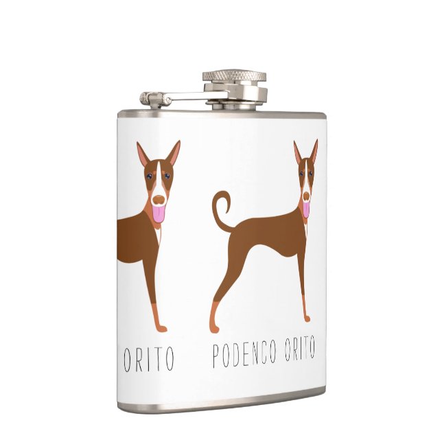 Maßgeschneiderter Cartoon Podenco Orito Dog Flachmann (Rechts)