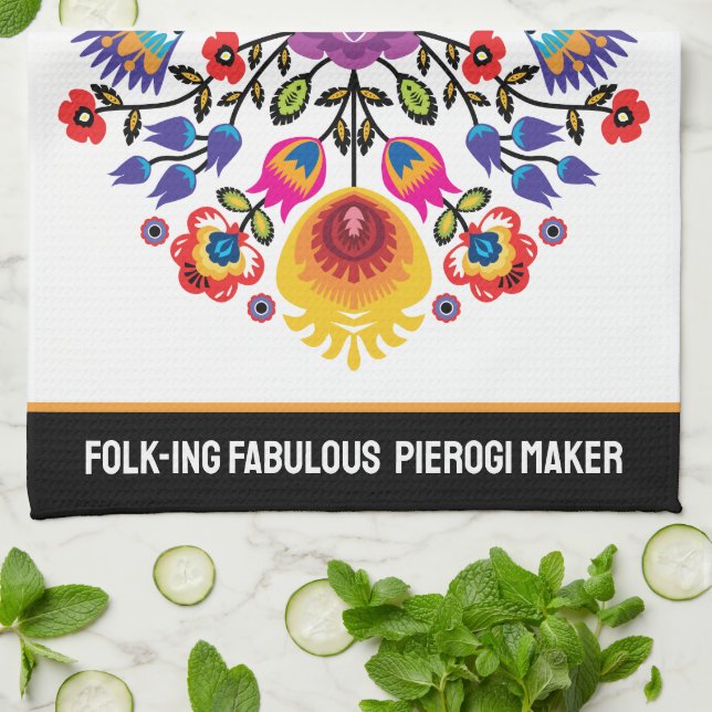 Maßgeschneiderter Folk-ing Fabulous Pierogi Maker Geschirrtuch (Gefaltet)