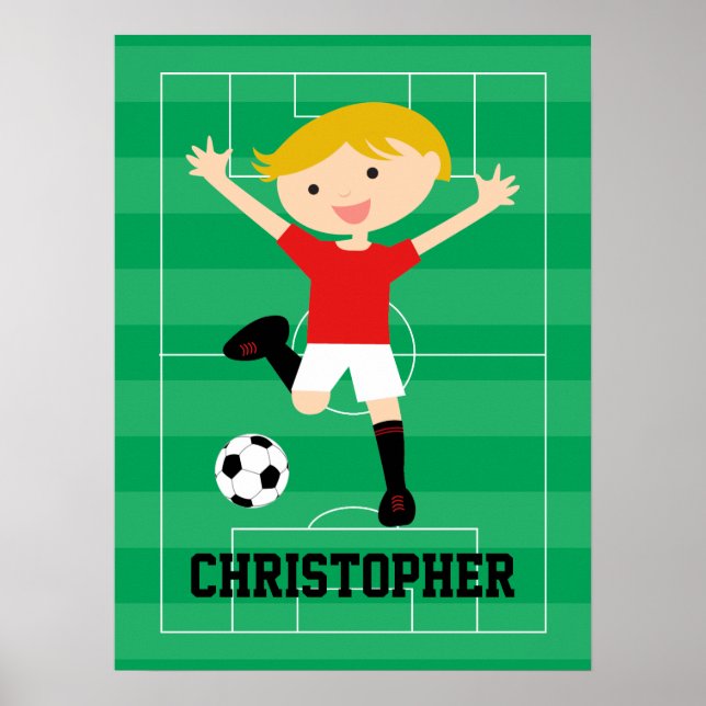 Maßgeschneiderter Fußballjunge 1 rot und weiß Poster (Vorne)
