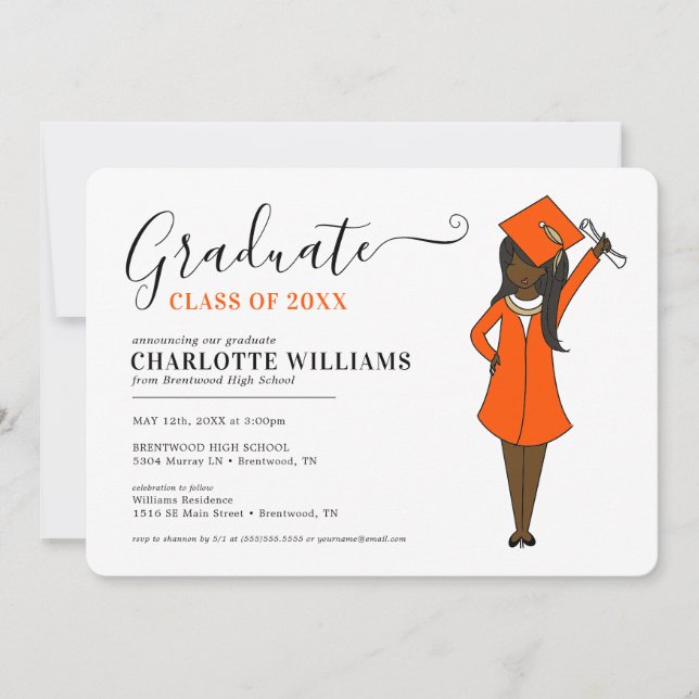 Maßgeschneiderter Girl-Avatar| Abschluss der Hochs Einladung (Vorderseite)