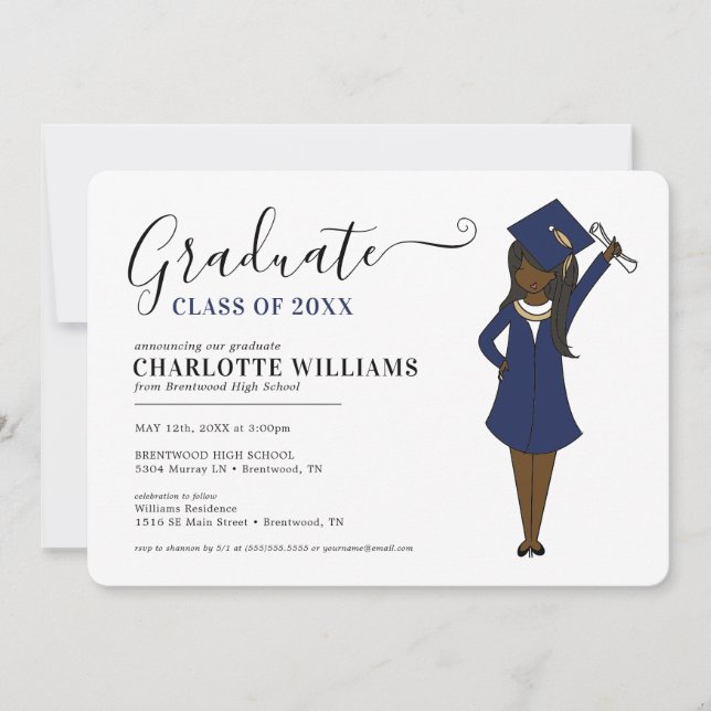 Maßgeschneiderter Girl-Avatar | High School Abschl Einladung (Vorderseite)