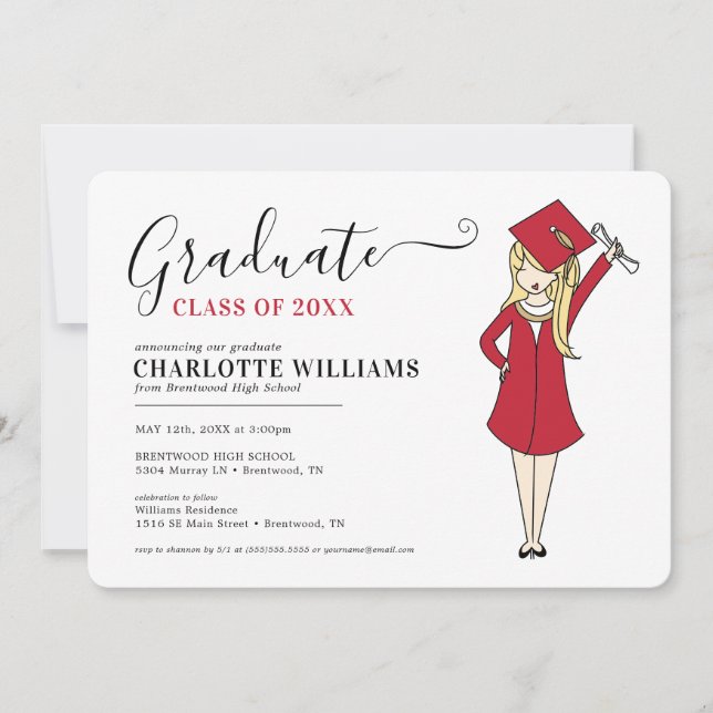 Maßgeschneiderter Girl-Avatar | High School Abschl Einladung (Vorderseite)