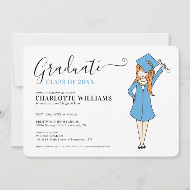 Maßgeschneiderter Girl-Avatar | High School Abschl Einladung (Vorderseite)