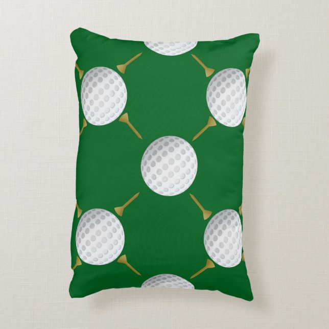 Maßgeschneiderter Golf Ball und T-Shirts auf Green Dekokissen (Rückseite(Vertikal))