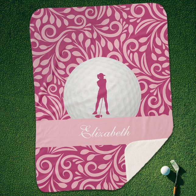 Maßgeschneiderter Golfer für Ihr rosa Golf Silhoue Sherpadecke (Custom Golfer For Her Pink Golf Silhouette Pattern Sherpa Blanket)