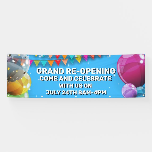 Maßgeschneiderter Großer Re-Opening-Ballons-Laden Banner (Horizontal)
