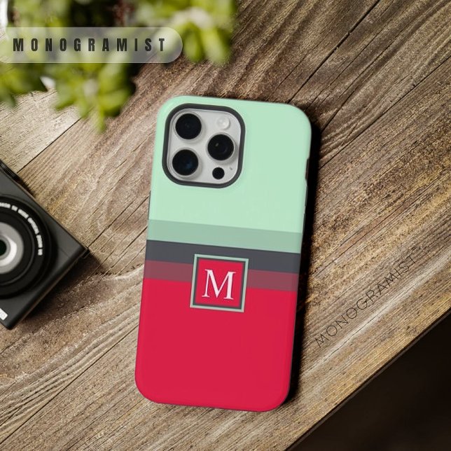Maßgeschneiderter, hellblauer rosa roter Farbblock iPhone Hülle (Customizable Bright Blue Grey Pink Red Color Block iPhone Case)