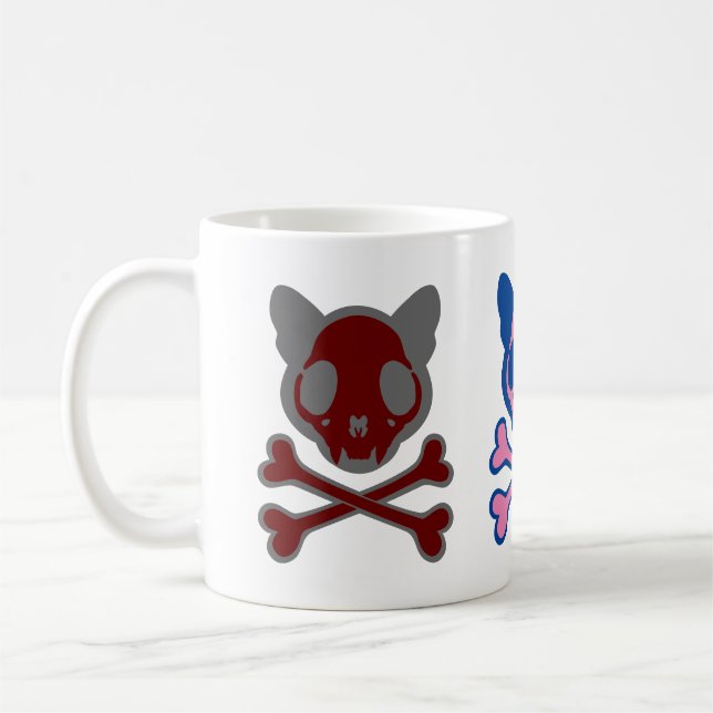 Maßgeschneiderter Katzenschädel und Kreuzknochen Kaffeetasse (Links)