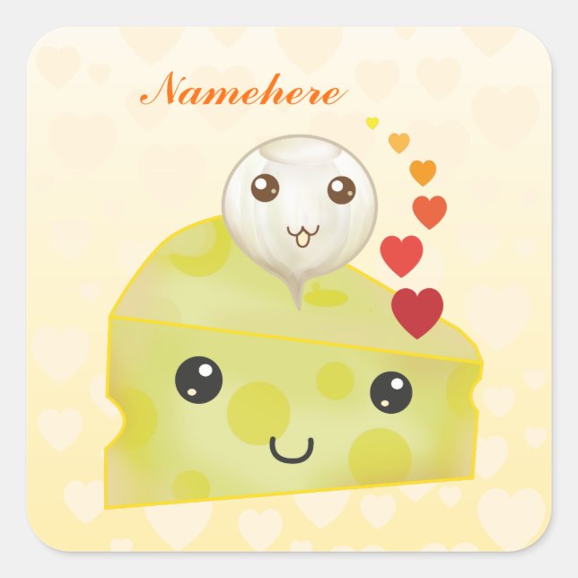 Maßgeschneiderter Kawaii-Käse und -Pickle Quadratischer Aufkleber (Vorderseite)
