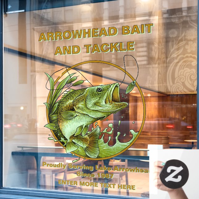 Maßgeschneiderter Köder-Shop Largemouth Bass Lure Fensteraufkleber (Café-Fenster)