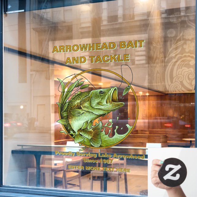 Maßgeschneiderter Köder-Shop Largemouth Bass Lure Fensteraufkleber (Café-Fenster)