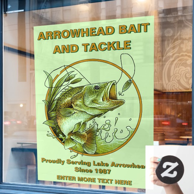 Maßgeschneiderter Köder Tackle Shop Largemouth Bas Fensteraufkleber (Café-Fenster)