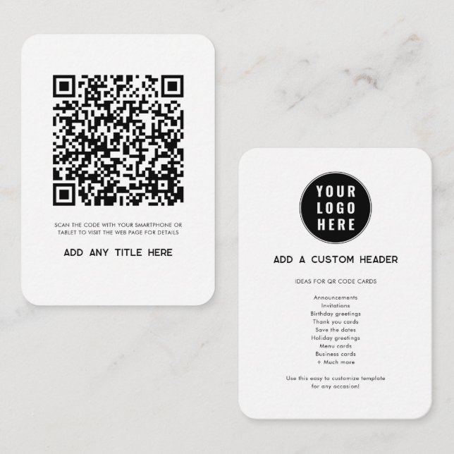 Maßgeschneiderter QR-Code für Unternehmen Mitteilungskarte (Vorne/Hinten)