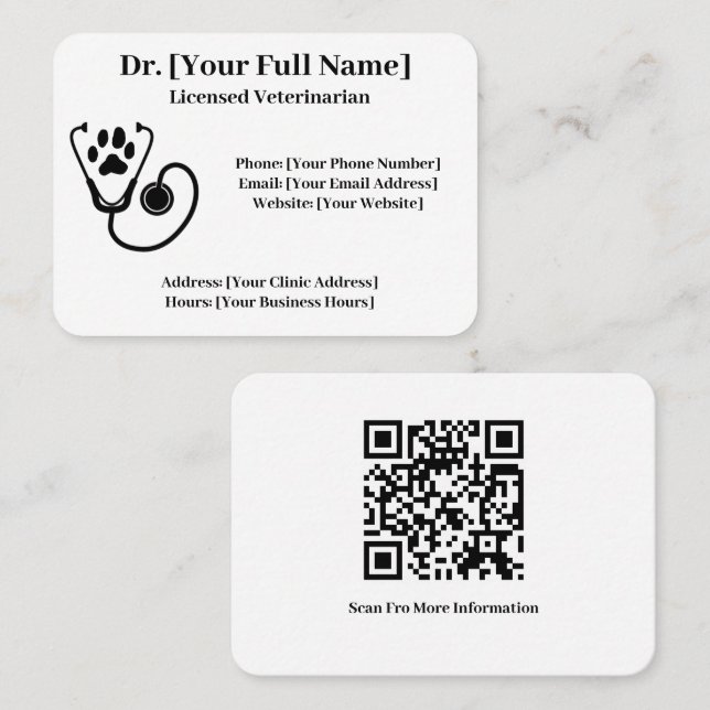 Maßgeschneiderter QR-Code für Veterinärmediziner Visitenkarte (Vorne/Hinten)