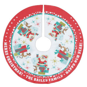 Maßgeschneiderter Retro Santa mit Geschenken Polyester Weihnachtsbaumdecke