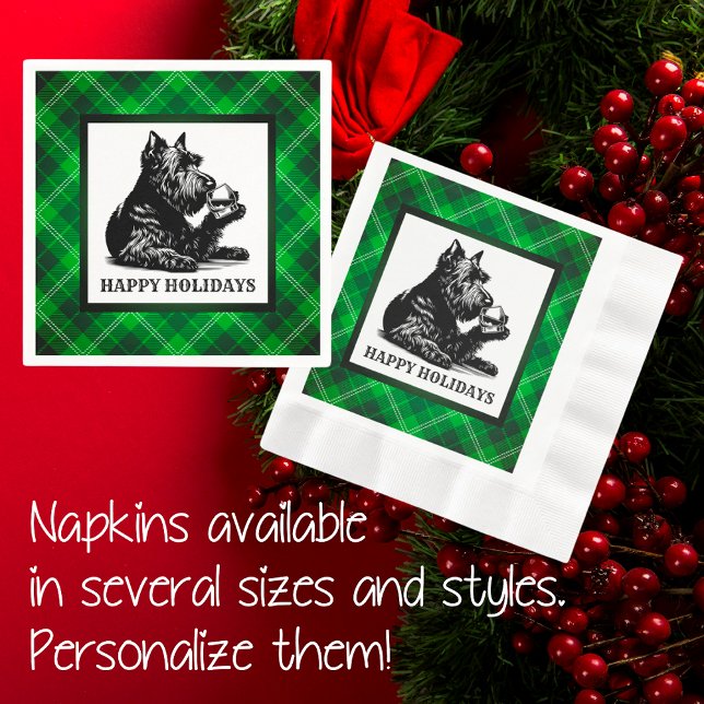 Maßgeschneiderter Retro Scotty Dog Tartan Serviette (Perfect for holiday parties!)