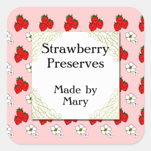 Maßgeschneiderter Retro Strawberry Muster Canning  Quadratischer Aufkleber (Vorderseite)