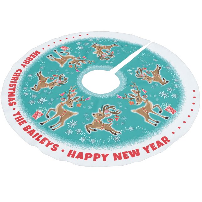 Maßgeschneiderter Retroreierer Polyester Weihnachtsbaumdecke (Schrägansicht)