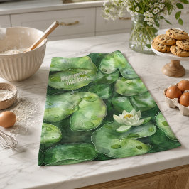 Maßgeschneiderter ruhiger Wasserfarbteich | Lotus Geschirrtuch