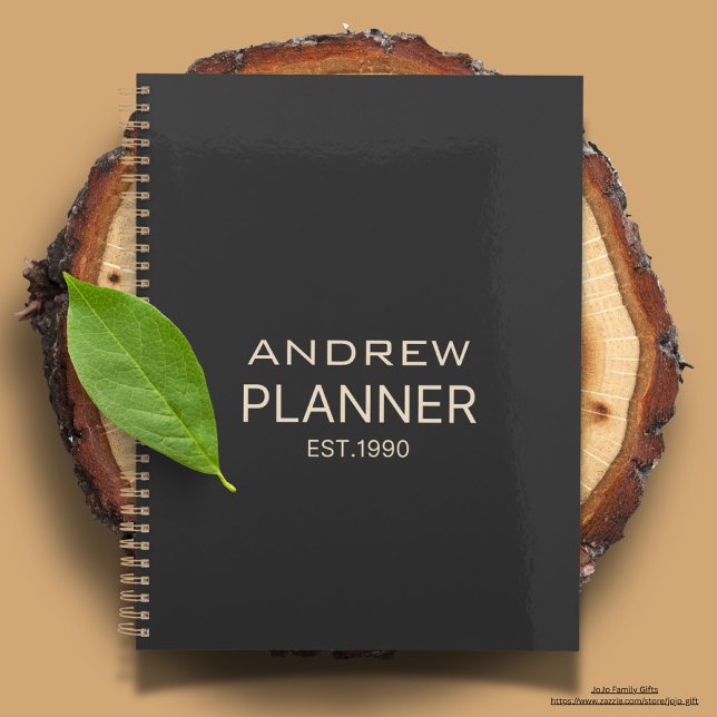 Maßgeschneiderter, schlichter und eleganter Text Planer (Modern text custom black planner for him.)