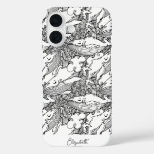 Maßgeschneiderter Schwarz-Weiß-Buckelwal iPhone 16 Hülle