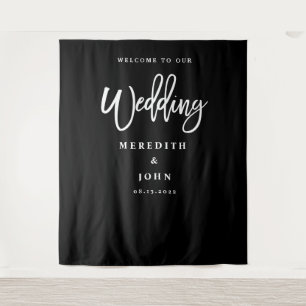 Maßgeschneiderter Schwarz-Weiß-Hochzeitshintergrun Wandteppich