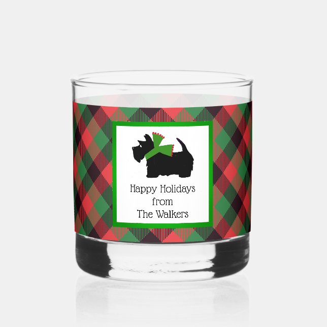 Maßgeschneiderter Scotty Hund und Tartan Frohe Wei Whiskyglas (Vorderseite)
