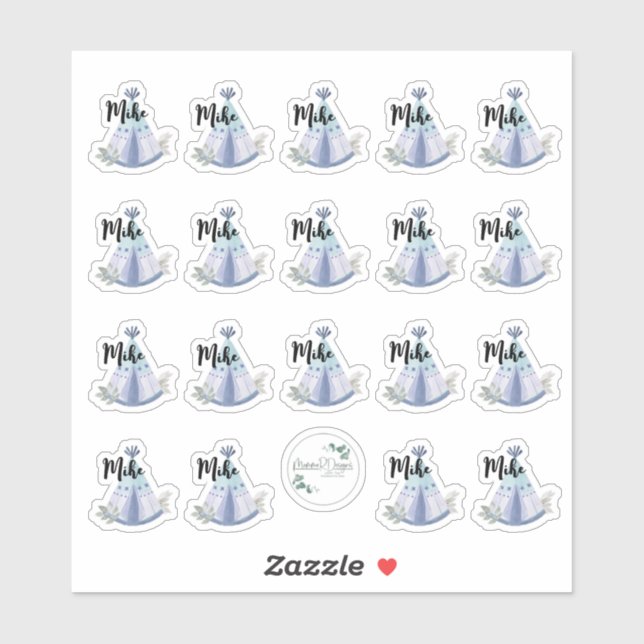 Maßgeschneiderter Vinyl Sticker, Junge Teepee Desi Aufkleber (Blatt)