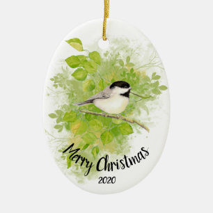 Maßgeschneiderter Wasserfarben-Chickadee-Bird-Popl Keramik Ornament