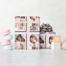 Maßgeschneidertes 4-Foto Baby Geburtstag, Dusche, Geschenkpapier