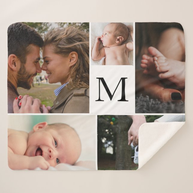 Maßgeschneidertes 5-Foto Collage Sherpa Blanket Sherpadecke (Vorderseite (Horizontal))