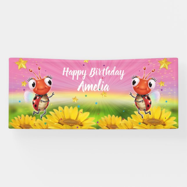 Maßgeschneidertes 6' x 2.5' Ladybug Birthday Vinyl Banner (Horizontal)