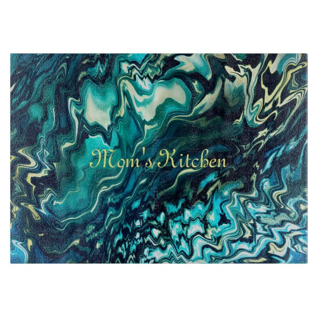 Maßgeschneidertes Abstraktes Aqua Turquoise Cuttin Schneidebrett (Vorderseite)