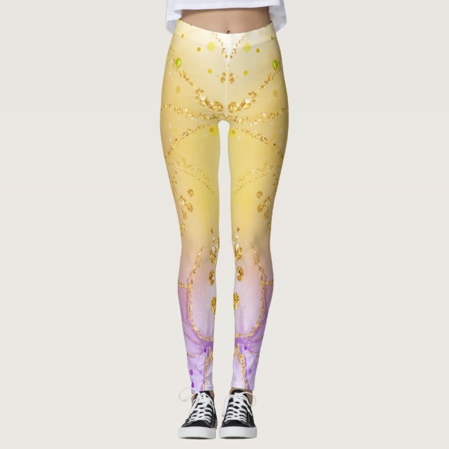 Maßgeschneidertes Abstraktes Golden Lila Chic Legg Leggings (Vorderseite)