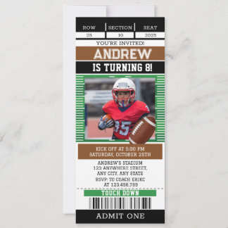 Maßgeschneidertes American Football Ticket mit Fot Einladung