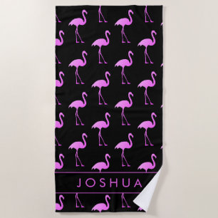 Maßgeschneidertes Badetuch mit Neonrosa Flamingo-D