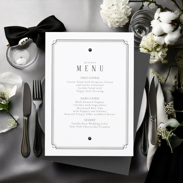 Maßgeschneidertes Black & White Wedding Menu Weiß  (Von Creator hochgeladen)