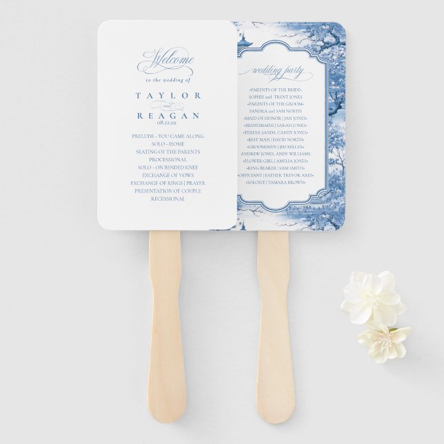 Maßgeschneidertes Black & White Wedding Programm I Fächer (Vorne und Hinten)