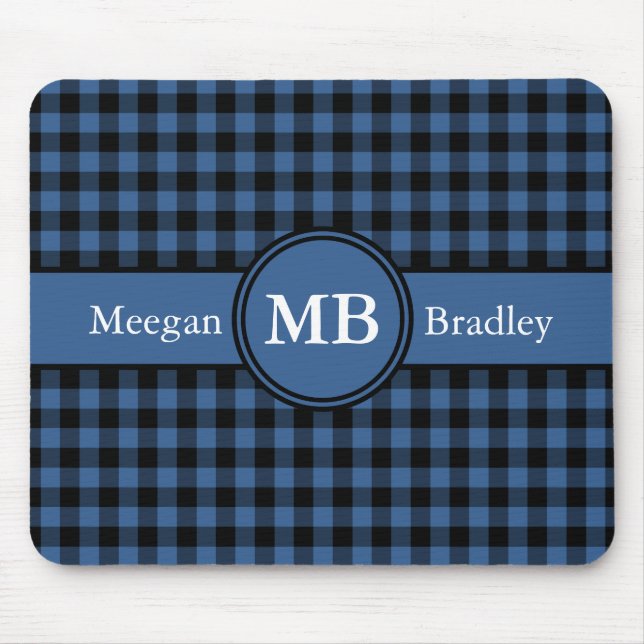 Maßgeschneidertes Blau und Schwarz-Gingham Mousepad (Vorne)