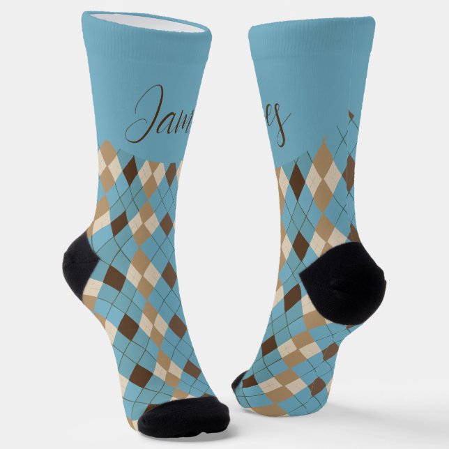 Maßgeschneidertes Blaubraun-Gingham-Muster Socken (Gewinkelt)