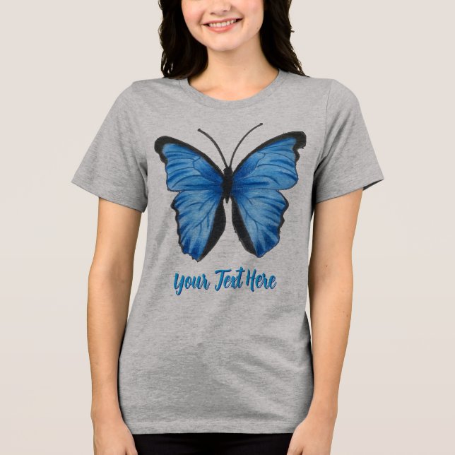 Maßgeschneidertes Blue Butterfly Design Tri-Blend Shirt (Vorderseite)