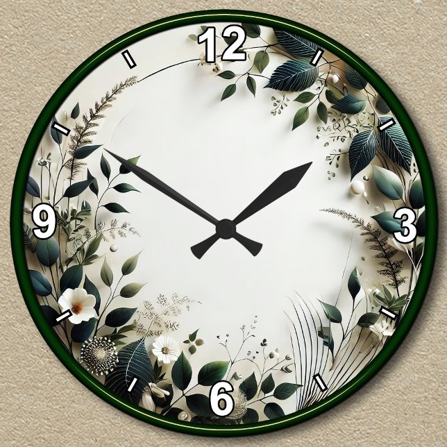 Maßgeschneidertes Blumendesign mit Grün Runde Wanduhr (Von Creator hochgeladen)
