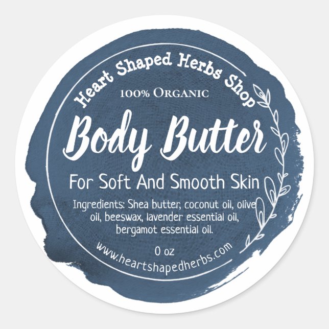 Maßgeschneidertes Body Butter Label Handmade Busin Runder Aufkleber (Vorderseite)