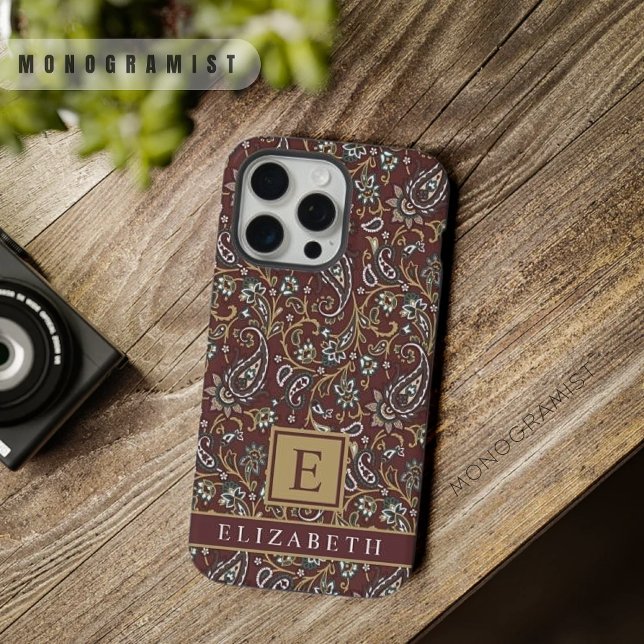 Maßgeschneidertes braunes, weißes Paisley-Muster iPhone Hülle (Customizable Brown Grey White Paisley Pattern iPhone Case)