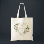 Maßgeschneidertes Brautparty für die Blütenblüte i Tragetasche<br><div class="desc">Diese Tasche ist handbemalt mit einem geometrisch geformten,  vergoldeten,  mit Aquarellblumen und üppigem Grün geschmückten Herzrahmen und kann mit Ihrem eigenen Text personalisiert werden.</div>