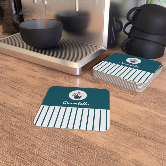Maßgeschneidertes Cupcake Bakery Store Untersetzer (Custom Striped Cupcake Bakery Store Coaster Set)